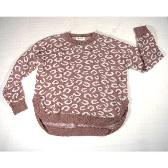 Listicle Women's Sz M Blush Brown Horseshoe Print Pullover Sweater Acrylic Blend - Picture 7 of 11